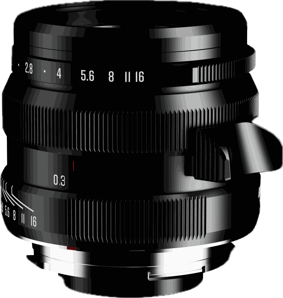 Side view of the lens highlighting the tiger-claw focusing tab